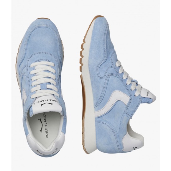 NWT VOILE BLANCHE JULIA Leather And Suede Sneakers in White-Light Blue - Picture 2 of 15